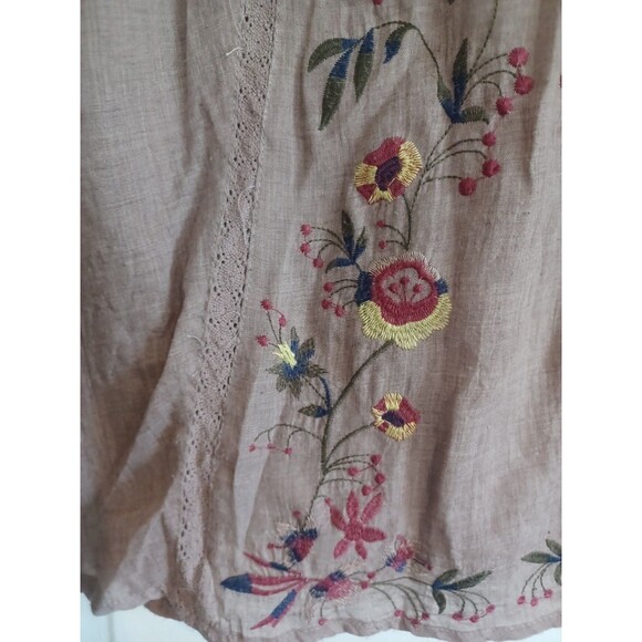 Umgee floral embroidered boho blouse S mocha brown lace trim peasant hippie - Picture 6 of 10